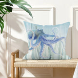 Blue octopus watercolor pillow cover, soft polyester fleece material for home decor