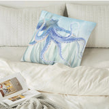 Watercolor octopus pillow cover on bed, home decor