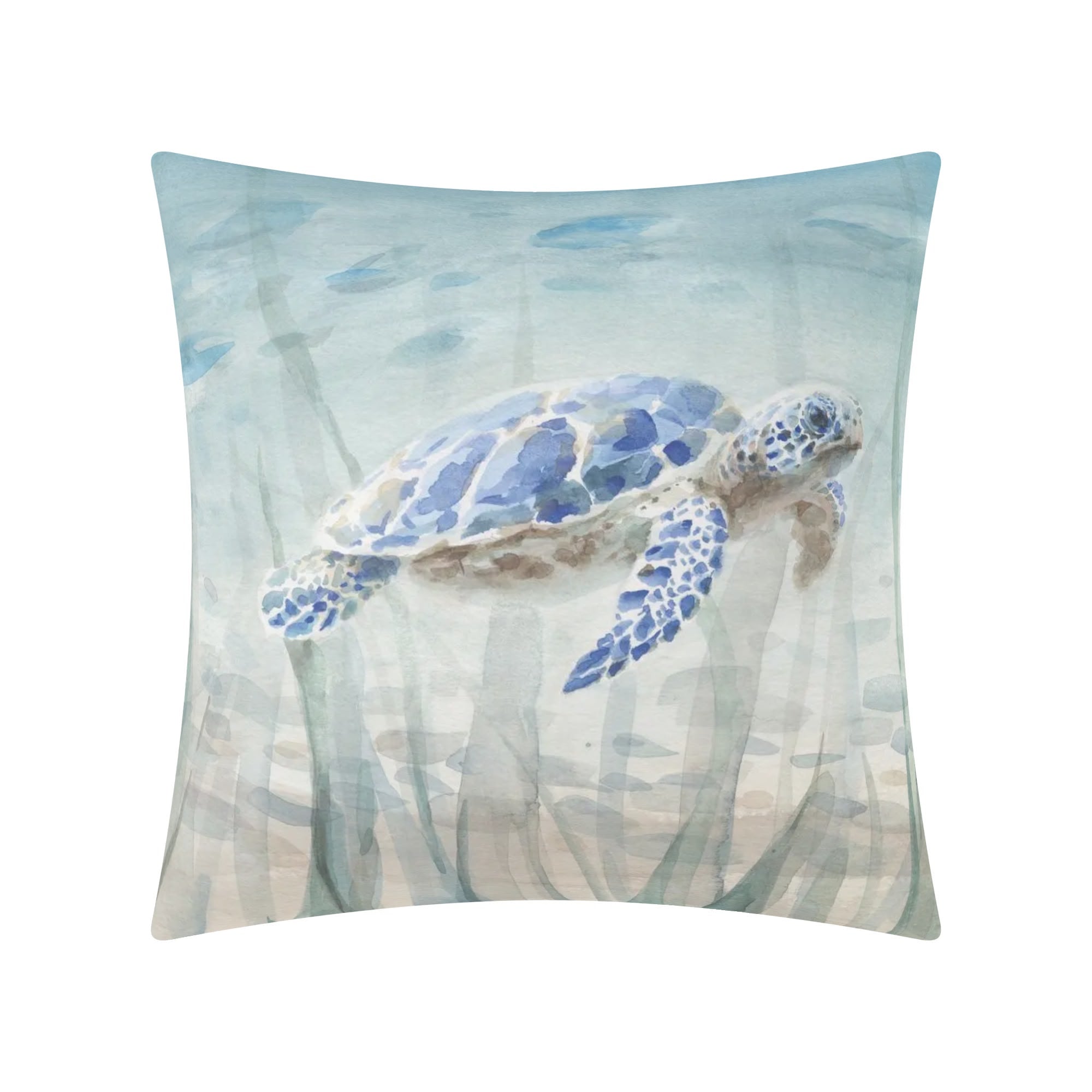 Sea turtle watercolor pillow cover, soft polyester fleece, blue home decor
