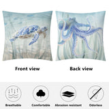 Double-sided pillow cover with sea turtle and octopus watercolor design. Comfortable, breathable pillow cover for home decor.