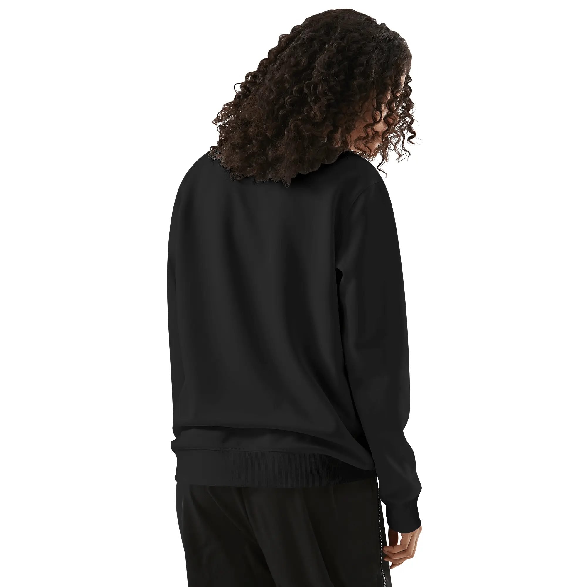 Back view of black cotton sweatshirt, unisex hoodie, midweight fleece for casual wear, Ben Heine African Lion art print
