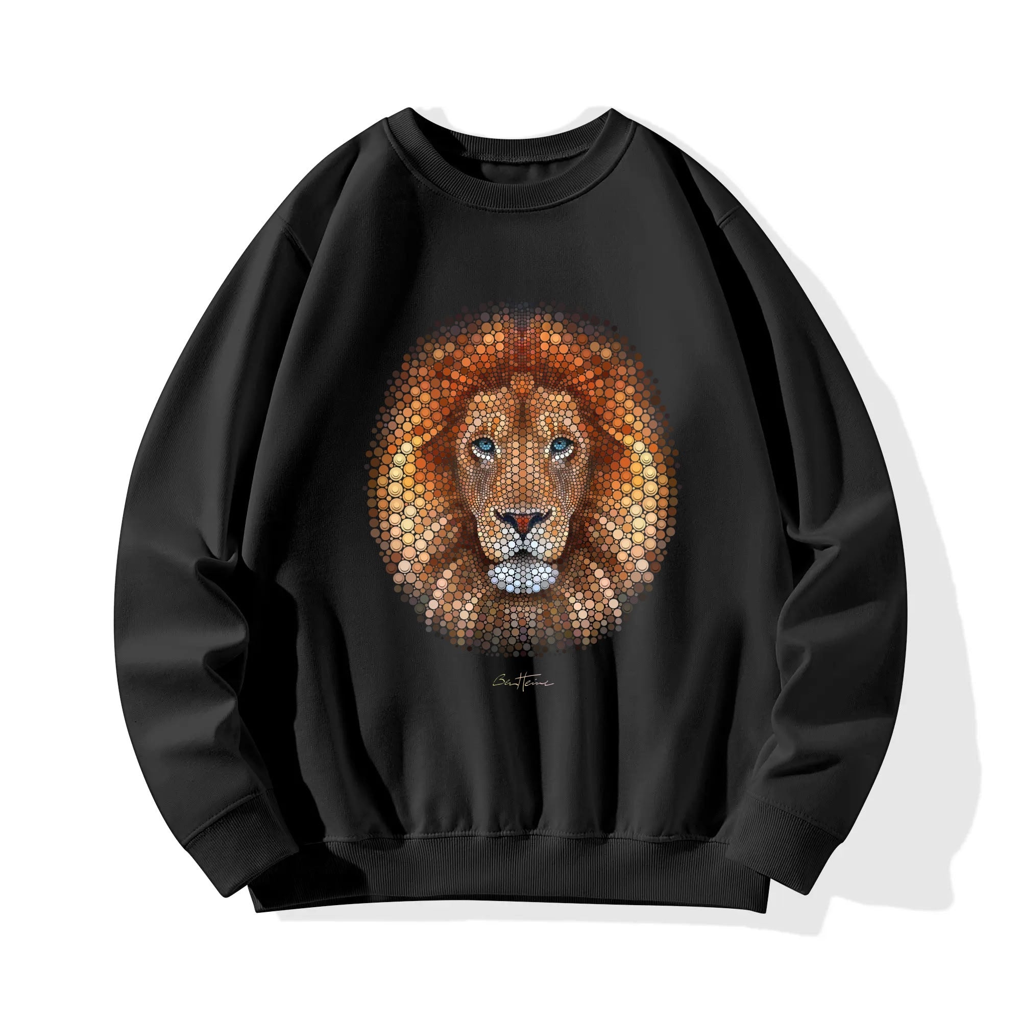 Ben Heine African Lion art print black sweatshirt. Unisex hoodie. Soft cotton fabric, artistic design.