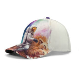 All over printing baseball cap with astronaut and lion design. Adjustable cotton hat for men and women