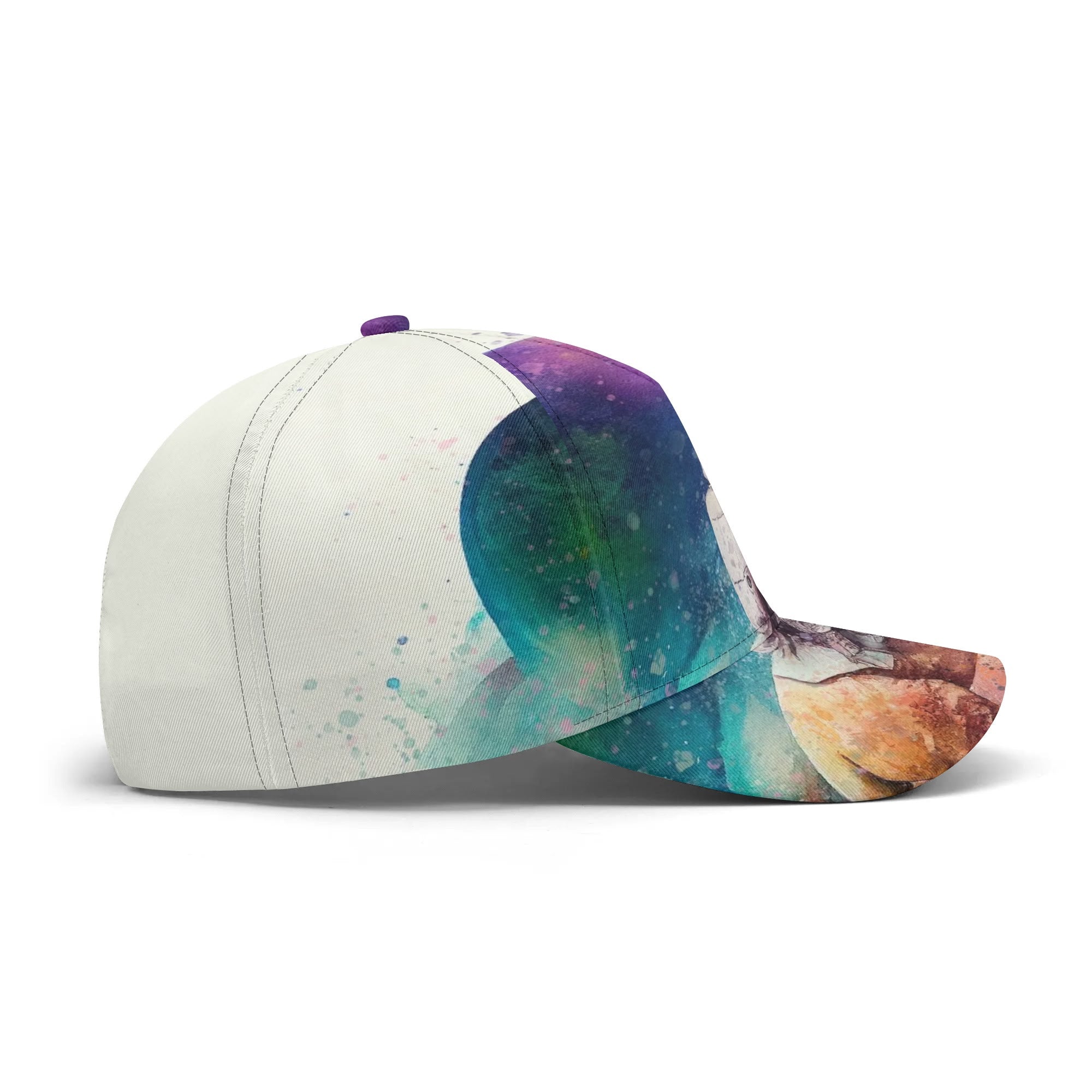 Baseball cap with abstract colorful design. Adjustable cotton hat for men and women, all-over printing baseball cap.