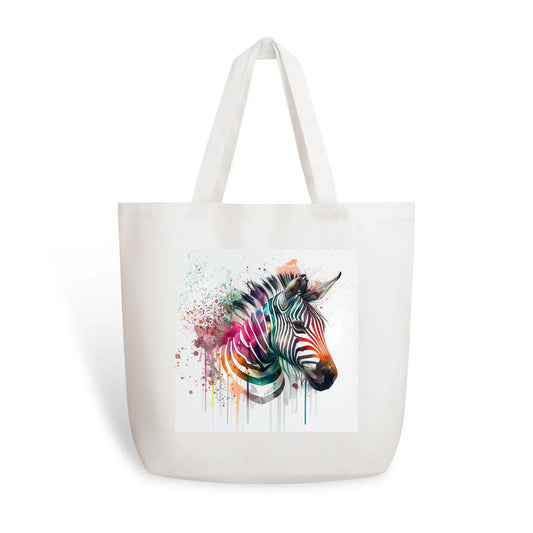 Cotton tote bag with watercolor zebra design for women, reusable shoulder bag