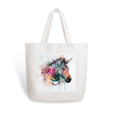 Cotton tote bag with watercolor zebra design for women, reusable shoulder bag