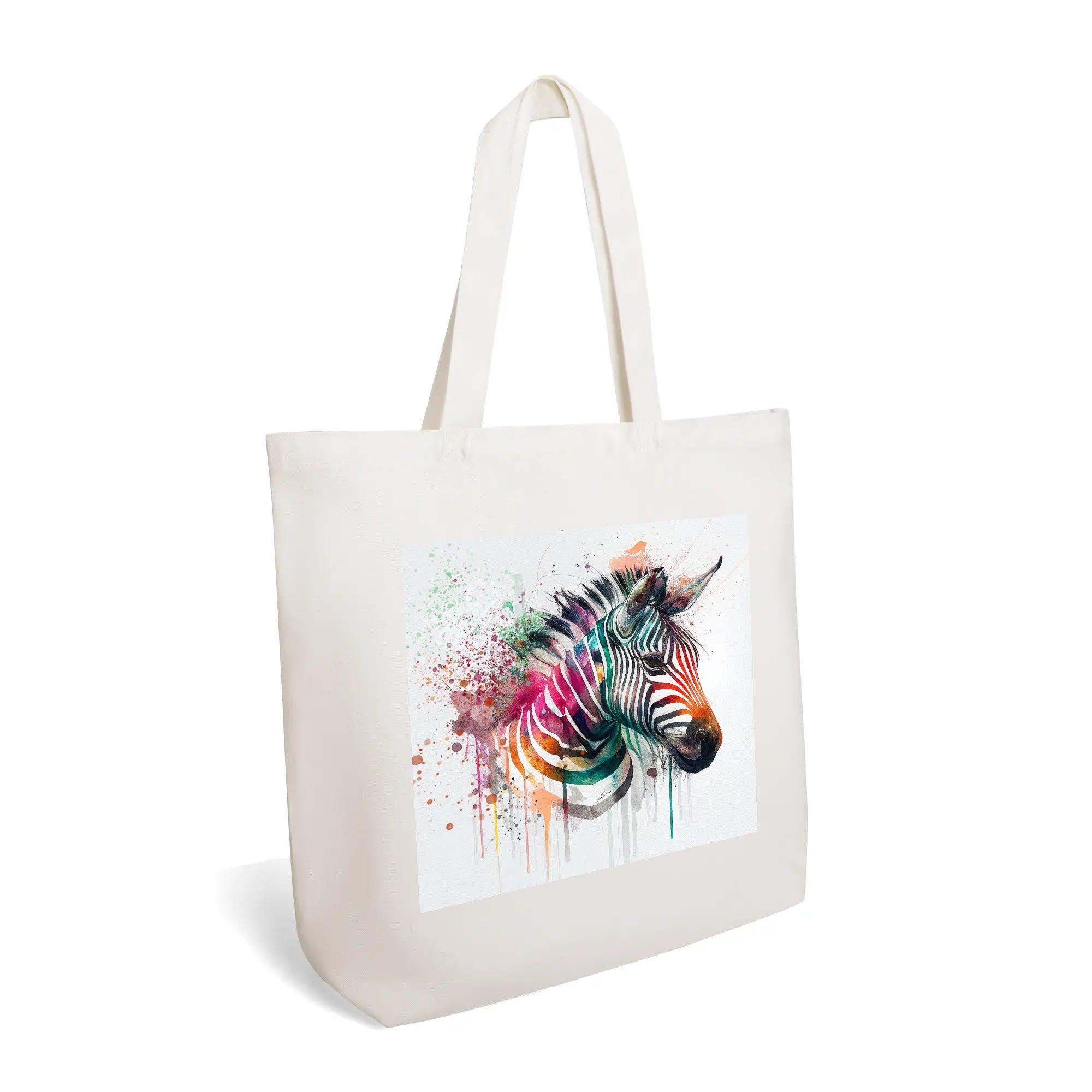 Cotton tote bag with watercolor zebra design. Reusable canvas shoulder bag for women, shopping or travel