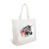 Cotton tote bag with watercolor zebra design. Reusable canvas shoulder bag for women, shopping or travel