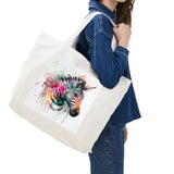 Canvas tote bag with watercolor zebra design for women. Reusable shoulder bag for shopping, travel, and work.