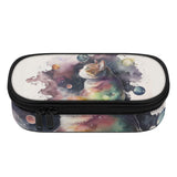 Cat pencil case, large capacity, featuring a colorful cat design and black zipper.