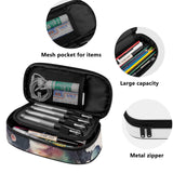 3-layer pencil case with mesh pocket, metal zipper, large capacity for pens and pencils, perfect for school and office.