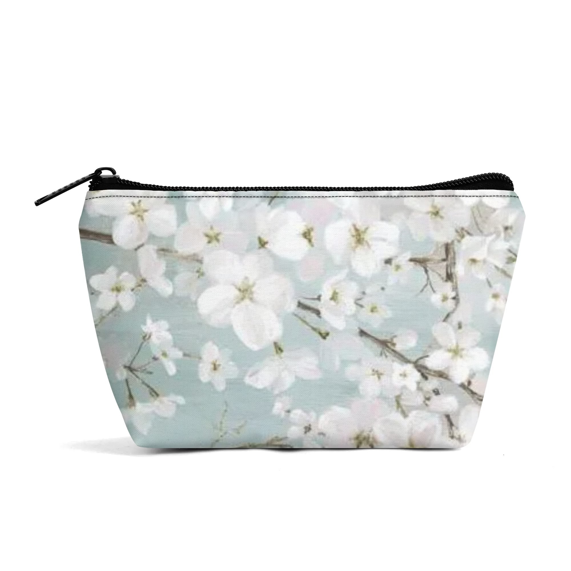 Girls flower wristlet bag with zipper closure, durable 300D polyester material, makeup travel cosmetic bag