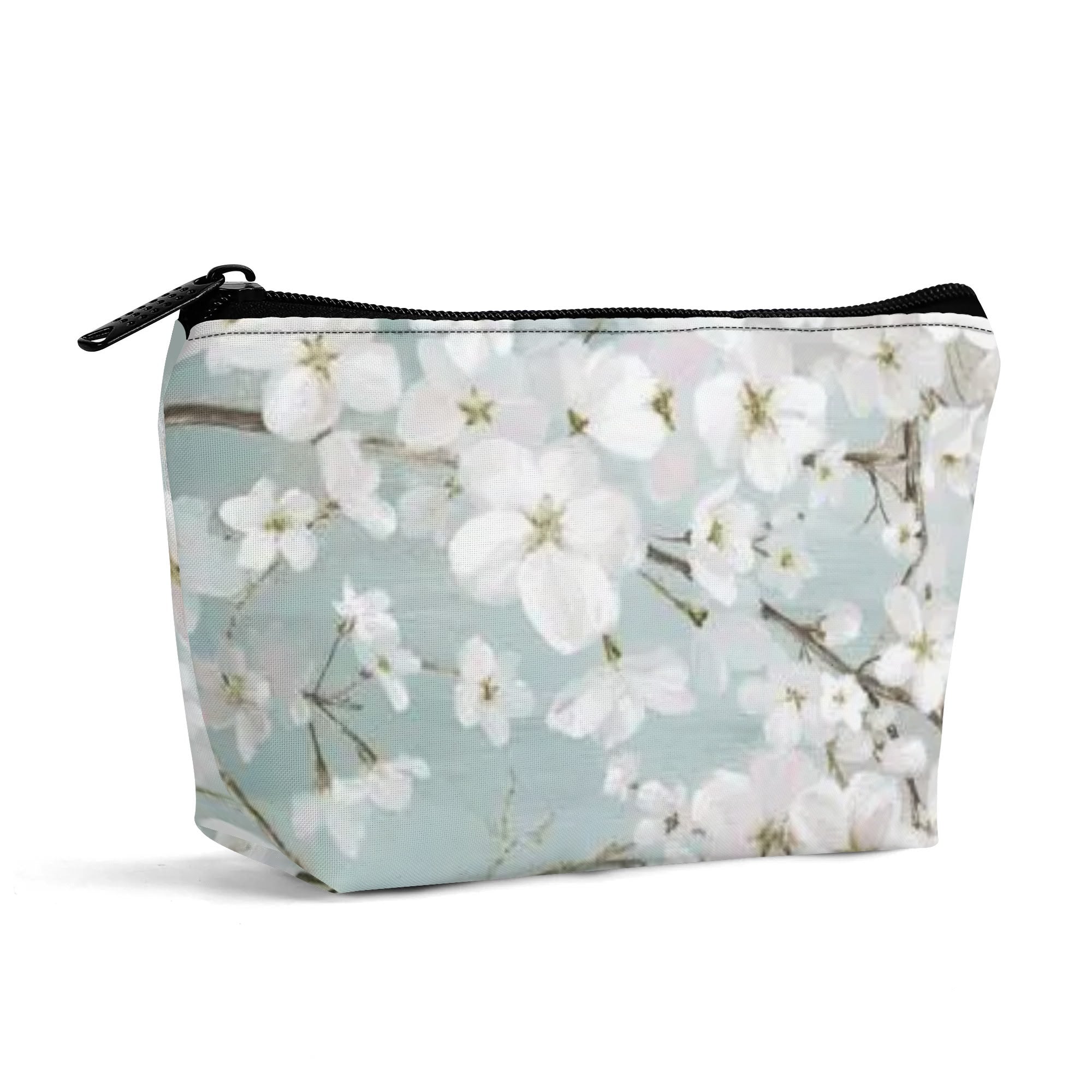 Girls 300D polyester floral wristlet bag with zipper closure, makeup travel cosmetic bag