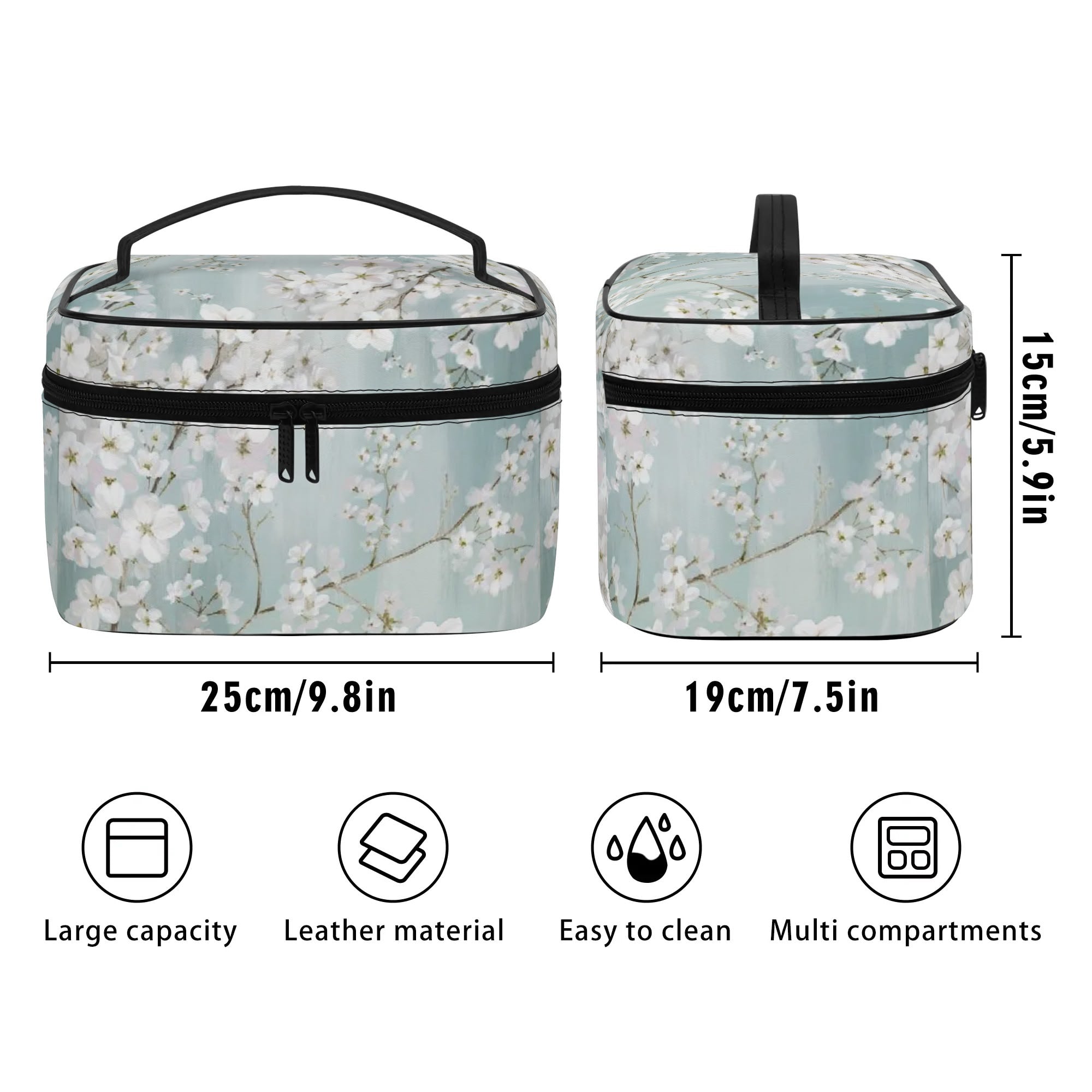 Plum Blossom travel makeup bag set, PU leather, floral design, large capacity, waterproof cosmetic bag