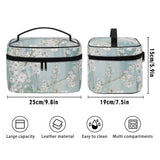 Plum Blossom travel makeup bag set, PU leather, floral design, large capacity, waterproof cosmetic bag