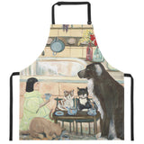 Adjustable bib kitchen apron with tea party artwork, cooking and kitchen apron