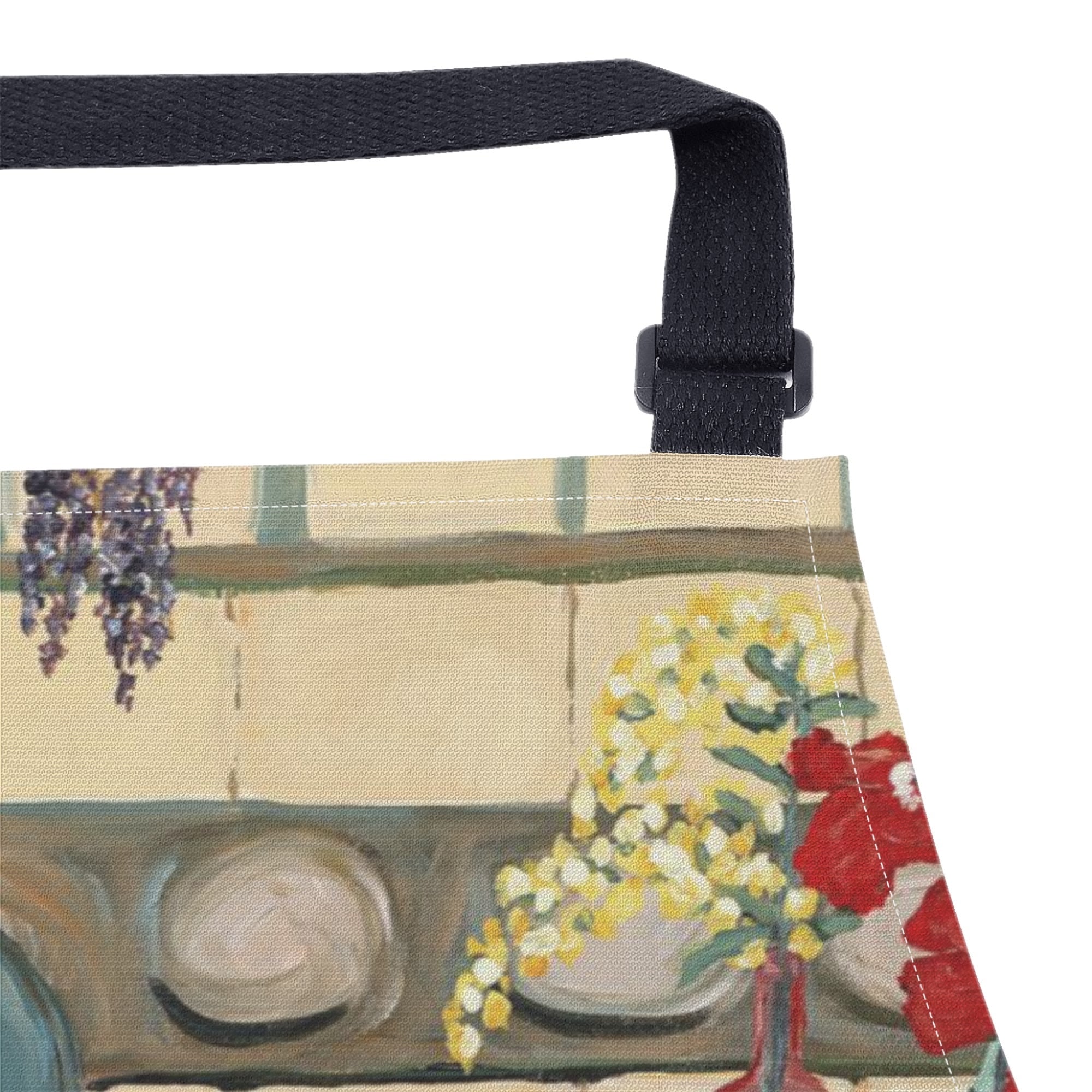 Adjustable kitchen apron with floral artwork, cooking chef apron for women and men