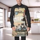Adjustable kitchen apron with whimsical cat and dog tea party artwork, cooking chef apron for men and women