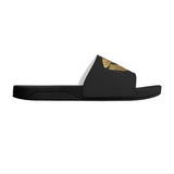 Black Women's flip-flop sandals with gold glitter design, perfect for summer wear.