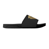 Black women's flip-flops with gold glitter lip design, perfect for summer beach wear