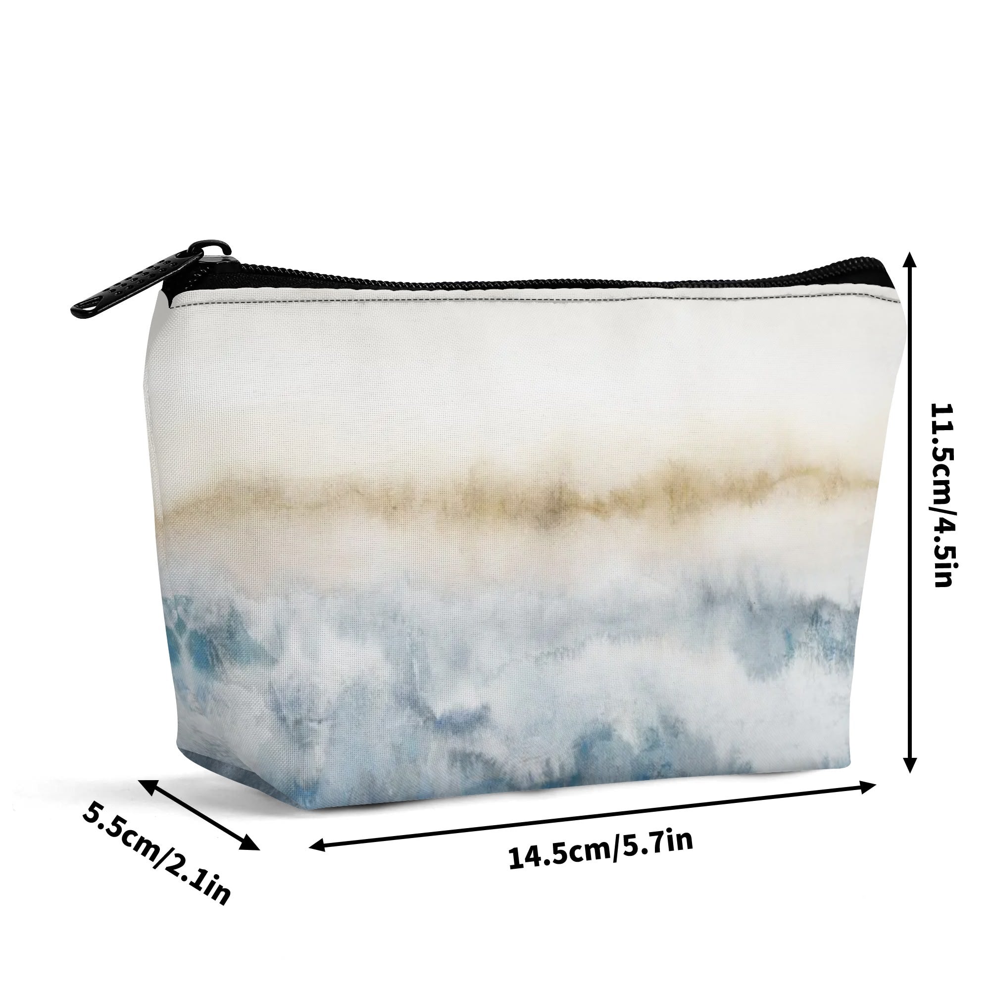 Girls' 300D polyester wristlet bag with abstract watercolor design; 14.5cm/5.7in long. Zipper closure and dimensions info.