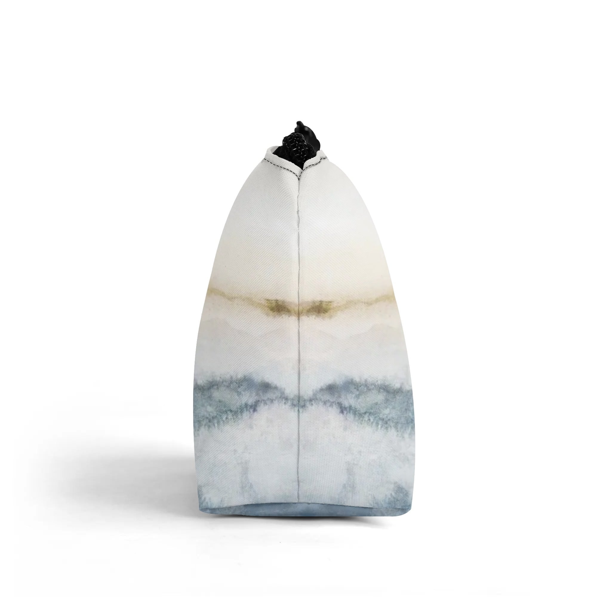 Girls' wristlet bag with watercolor design in blue and tan. 300D polyester makeup bag.