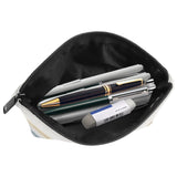 Girls' wristlet bag with pens, erasers, and zipper closure; perfect travel makeup bag.