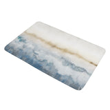 Non-slip washable doormat, featuring abstract blue and white watercolor design, perfect for bathroom or bedroom decor.