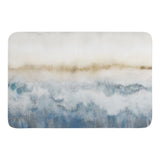 Abstract plush doormat for bathroom or bedroom with blue and brown watercolor design, non-slip