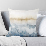 Abstract watercolor pillow cover in blue and gold, decorative throw pillow