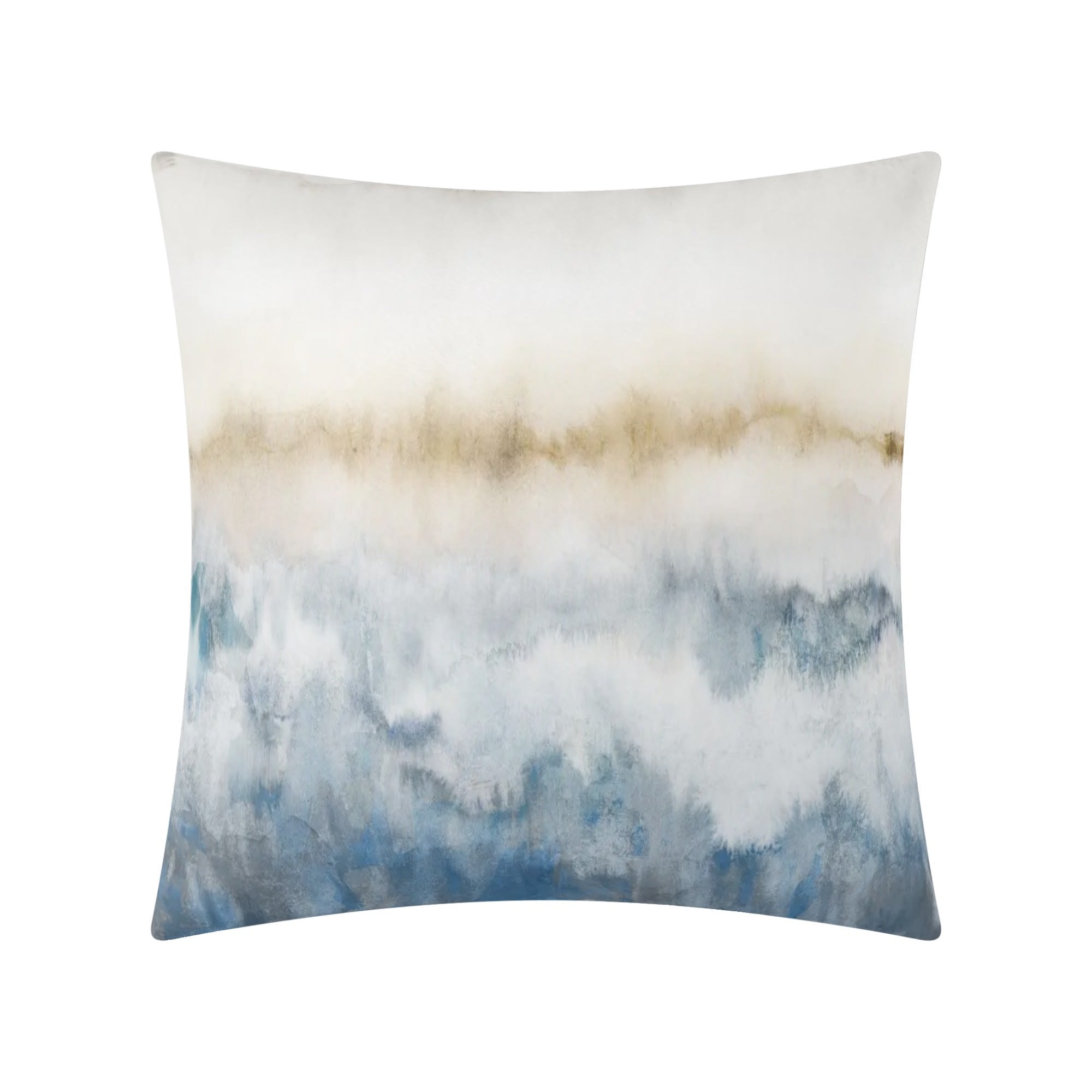 Abstract watercolor pillow cover in blue, gold tones, decorative throw pillow for sofa or bed, double-sided printing.