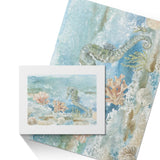 Sea horse 500 piece wooden puzzle with watercolor art for adults. Family game night jigsaw gift.