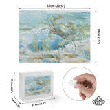 Crab wooden puzzle, 500 pieces, perfect family game for adults. Watercolor crab design, suitable for family game nights.