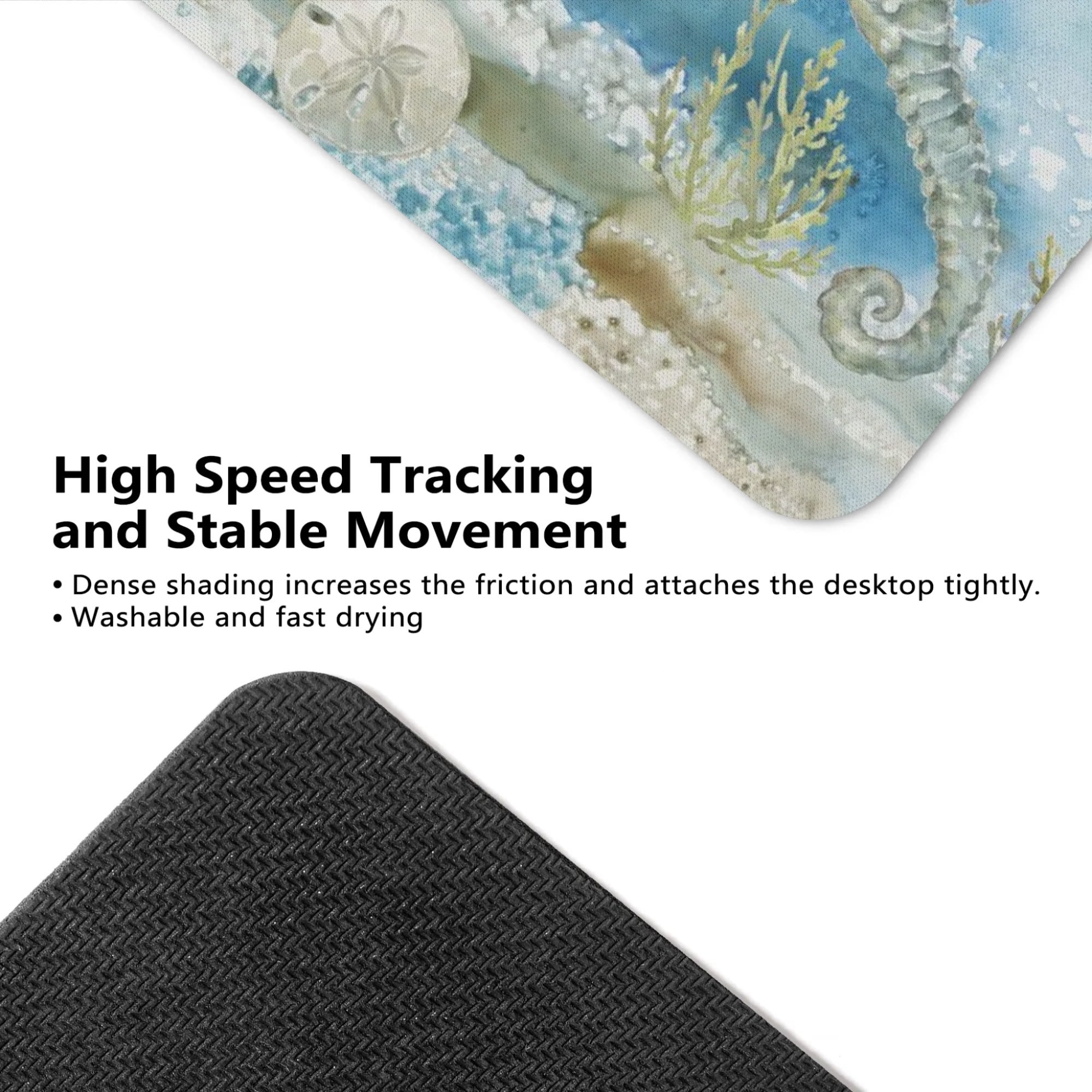 Seahorse mouse pad with seahorse design, non-slip rubber base, for high-speed tracking and stable movement.