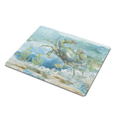 Crab Mouse Mat. Waterproof Non-Slip, blue crab and watercolor ocean design. Designed by Leslie Turnbach.