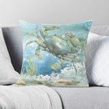 Watercolor crab throw pillow cover, double-sided printed, blue crab design, soft polyester fleece, for sofa and bed