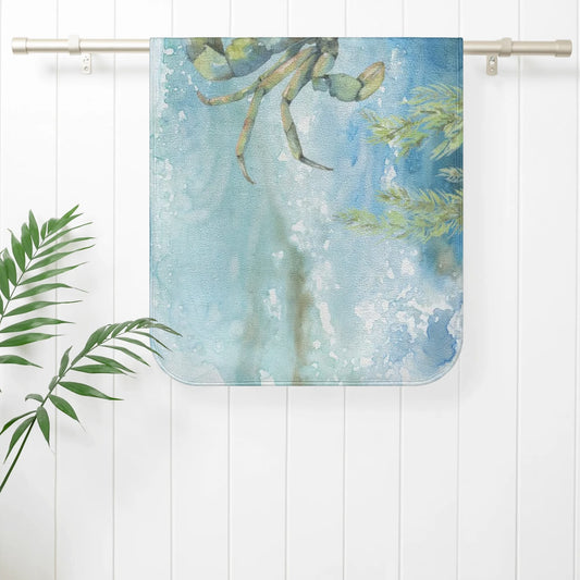 Watercolor crab design beach kitchen towel, soft absorbent, blue and green, perfect for bathroom