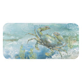 Watercolor beach kitchen towel with crab design. Soft, absorbent, blue and green, perfect for bathroom.