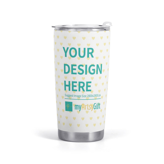 Customizable stainless steel car cup with heart pattern, perfect for personalized gifts at MyArtsyGift.com