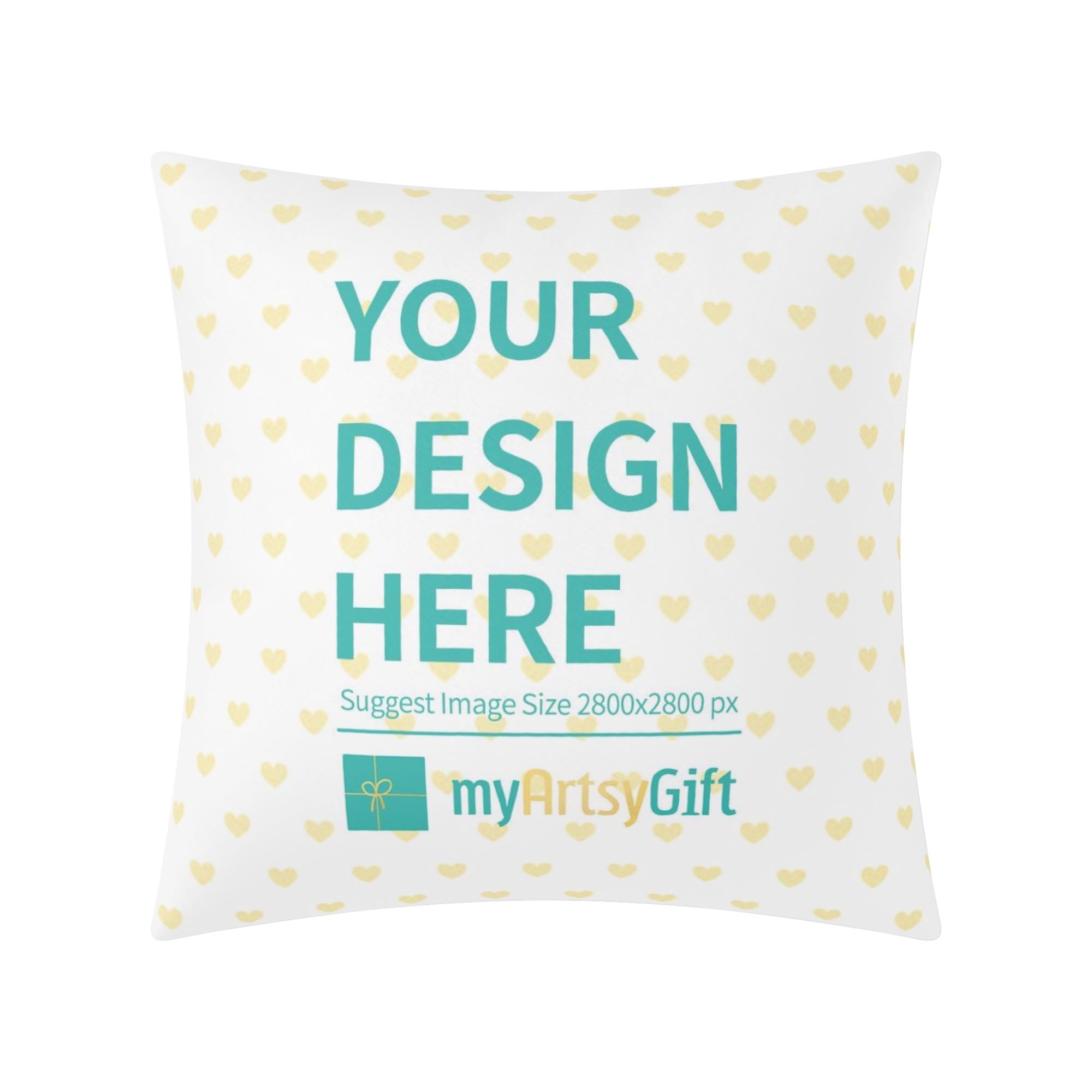 Personalized pillow cover with 'Your Design Here'. Double-sided printed throw pillow cover for bed or sofa.