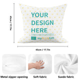 Custom double-sided pillow cover, MyArtsyGift, with 'Your Design Here', soft fabric, 45x45cm size.