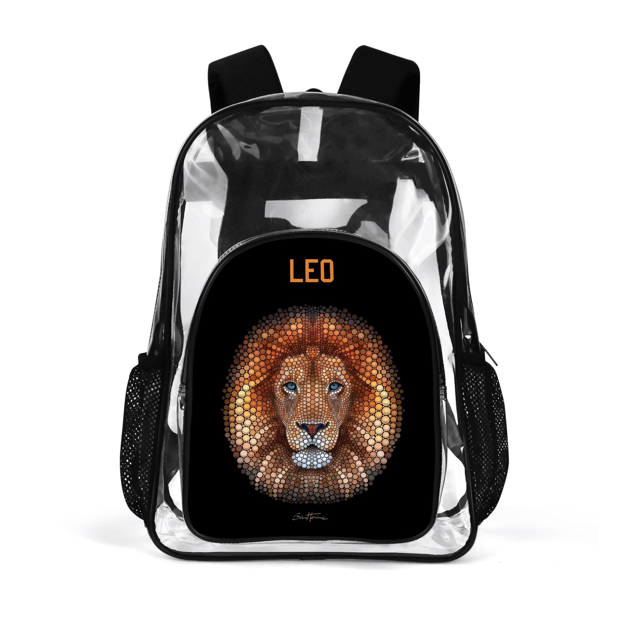 Clear backpack with lion design, transparent school bag, PVC material