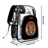 Transparent Lion Backpack with LEO design, clear PVC school bag, adjustable straps