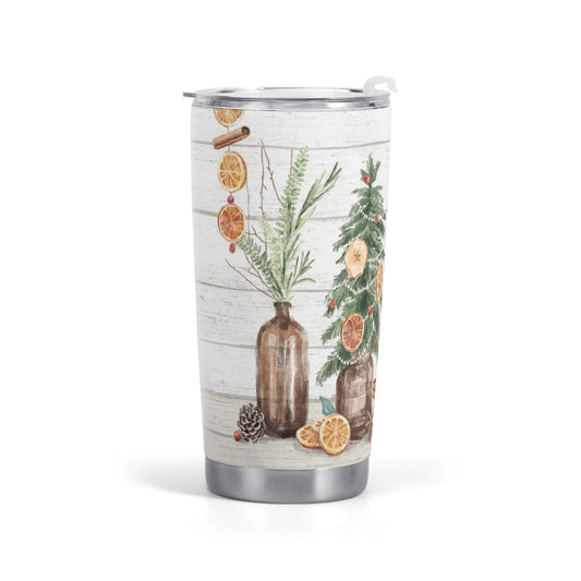 All Over Printing Car Cup with Christmas watercolor design; Stainless steel car cup for art and gifts.