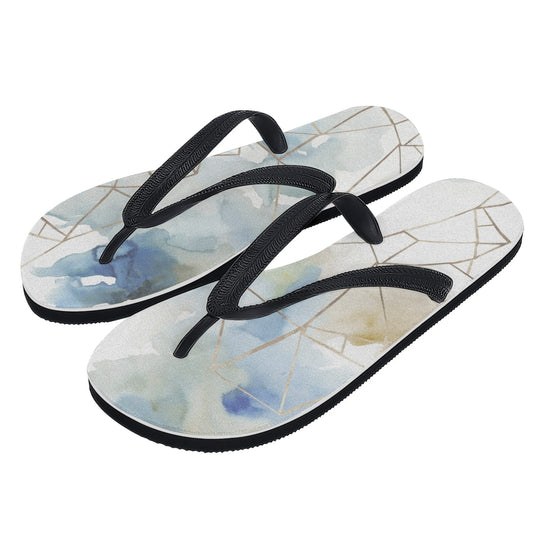 Men's Flip Flops with Watercolor and Geometric Design. Comfortable footwear for summer wear.