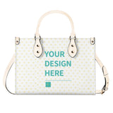 Customizable PU leather work bag with heart pattern and 'YOUR DESIGN HERE' text