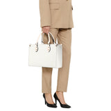 Personalized PU leather work bag with heart pattern, black handles, and adjustable strap