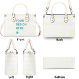 Customizable PU leather handbag with heart pattern and text 'YOUR DESIGN HERE' - work bag