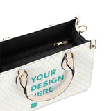 Customizable PU leather work bag with yellow heart pattern, your design here text, and black handles - work bag.