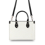 Personalized PU Leather Handbag with gold dot pattern, black handles and adjustable strap, work bag